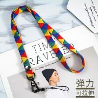 火豹原创撞色风弹力可拉伸手机挂绳挂脖绳子吊绳女手腕带潮流个性创意 彩色弹力绳-三角形长款手机挂饰