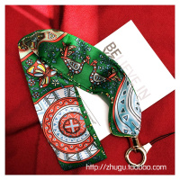 火豹[高品质不勒脖]手机脖子挂绳丝巾缎带苹果87plus6s挂脖长吊绳宽 丝巾挂绳黑底橙色鸡手机挂饰