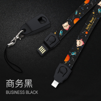 火豹手机挂绳数据线多功能挂饰韩版个性创意男女款通用可拆卸适用苹果安卓type-c挂脖挂件吊绳卷尺三 安卓★[黑色手机挂饰