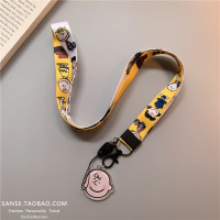 火豹日韩个性可爱卡通吊坠挂绳挂脖适用苹果手机挂饰钥匙链防摔情侣女 粉白挂绳+亚提密斯白猫