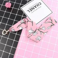 火豹高品质不勒脖手机通用脖子挂绳个性女款丝巾缎带花朵挂脖长吊绳宽 粉色花朵手机挂饰