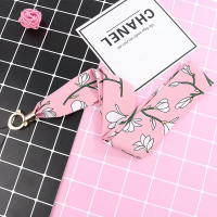 火豹高品质不勒脖手机通用脖子挂绳个性女款丝巾缎带花朵挂脖长吊绳宽 红色方格小花手机挂饰