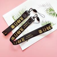 火豹ins风手机壳挂绳个性文字挂脖绳宽版可拆卸通用长短腕带女手链男 黑带及时行乐长短一套手机挂饰