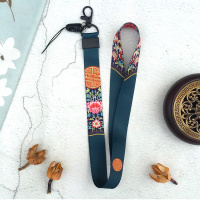 火豹中国风宫廷汉服手机挂绳宽长款挂脖女挂饰防丢线链挂件胸吊牌古风 锦鲤荷塘[长款挂绳]手机挂饰