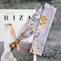 火豹古典文艺风丝巾手机挂绳宽版挂脖手机绳吊绳女网红手绳腕带短链 银币与花朵-黑短手机挂饰