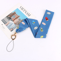 火豹手机挂绳挂脖女款丝巾可拆卸苹果长绳宽个性几何印花缎带不勒绳子 白底条纹[谭松韵同款]手机挂饰