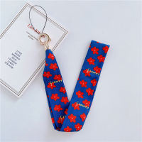 火豹手机挂绳不勒脖布印花冰丝巾挂绳挂脖钥匙挂环扣个性创意网红花朵防丢丝绸吊绳U盘链苹果华为oppo通用女 黑手机挂饰