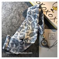 火豹高品质不勒脖手机脖子挂绳丝巾缎带通用挂脖长吊绳宽手腕短挂绳女 ▲珍短▲日式图腾红底手机挂饰