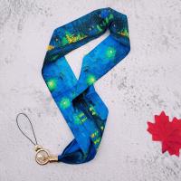 火豹高品质油画手机挂绳挂脖女个性创意复古文艺风不勒脖可拆卸宽绳子 高品质油画挂脖绳-星夜手机挂饰