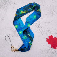 火豹高品质油画手机挂绳挂脖女个性创意复古文艺风不勒脖可拆卸宽绳子 高品质油画挂脖绳-葡萄园手机挂饰