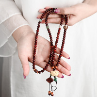 火豹中国风手机挂绳木质小叶紫檀长款挂脖莲花手工编制挂链复古文艺女男苹果挂脖指环扣手腕绳网红华为挂件带吊绳手机挂饰