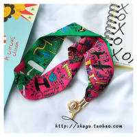 火豹手机通用珍珠丝巾挂绳丝巾挂脖女款宽带可拆卸个性创意指环绳通用 [珍珠]H拼色橙玫红手机挂饰