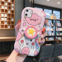 火豹卡通恐龙适用iphoe11m苹果s手机壳r小蛮腰p硅胶支架8p女 6/6s4.7CUTE眨眼独角兽粉底小蛮腰支手机座