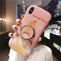 火豹适用苹果手机壳iphoe11可爱女孩s m小蛮腰11 ms带支架 7plus/8plus小蛮腰粉底Orang手机座