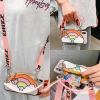 火豹彩虹零钱卡包一体适用于苹果8手机壳口红化妆包iPhoe/r斜挎背带挂绳sM创意手提绳6sp/p软女