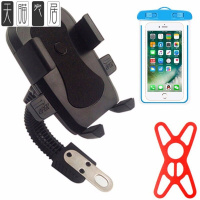 火豹电动车摩托车后视镜手机支架山地自行车导航支架车载用手机支架 后视镜款[黑色]送绑带+防水袋手机座