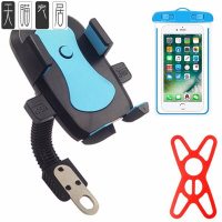 火豹电动车摩托车后视镜手机支架山地自行车导航支架车载用手机支架 后视镜款[蓝色]送绑带+防水袋手机座