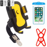 火豹电动车摩托车后视镜手机支架山地自行车导航支架车载用手机支架 后视镜款[黄色]送绑带+防水袋手机座