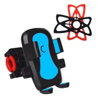 火豹电动车摩托车手机支架外卖骑行导航支架自行车导航支架车载支架 自行车把手款[蓝色]送绷带手机座