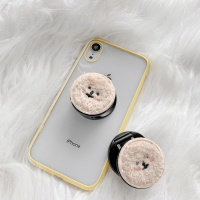 火豹(买二送一)毛绒气囊手机支架小熊卡通懒人桌面多功能伸缩气垫手机扣指环扣女可折叠手机配件 杏色手机座