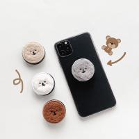 火豹(买二送一)毛绒气囊手机支架小熊卡通懒人桌面多功能伸缩气垫手机扣指环扣女可折叠手机配件 白色手机座