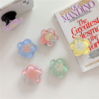 火豹囍哥流沙小清新花朵适用日韩伸缩懒人支架手机配件硅胶个性创意女 流沙橘色花朵折叠支架手机支架手机座