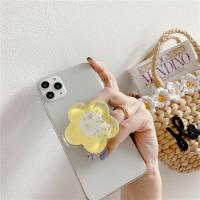 火豹囍哥流沙小清新花朵适用日韩伸缩懒人支架手机配件硅胶个性创意女 流沙黄色花朵折叠支架手机支架手机座