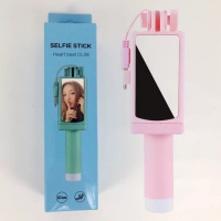 火豹自拍杆三脚支架OPPO华为VIVO苹果手机通用便携可爱新款 线控款粉色带镜手机座