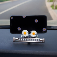 火豹可爱小雏菊手机车载支架多功能汽车手机架通用款支驾仪表台导航架 小雏菊银色旋转手机支架-白花手机座