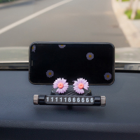 火豹可爱小雏菊手机车载支架多功能汽车手机架通用款支驾仪表台导航架 小雏菊黑色旋转手机支架-紫花手机座