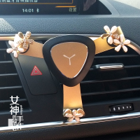 火豹汽车出风口手机支架卡扣式镶钻小雏菊花多功能车载重力支撑导航座 金色-小雏菊款手机座