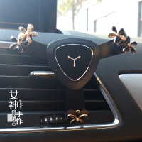 火豹汽车出风口手机支架卡扣式镶钻小雏菊花多功能车载重力支撑导航座 黑色-小雏菊款手机座