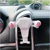 火豹女性车饰卡通手机支架卡扣式汽车用品多功能出风口车载手机座可爱 手机架--粉笑脸白支架手机座