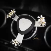 火豹手机车载支架重力感应出风口卡扣式车用镶钻通用汽车导航支架女士 银[镶钻小白花]手机座