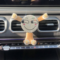 火豹出风口车载手机架通用迷你创意可爱卡通重力镶钻水晶钻石手机支架 金色(眉开眼笑)(新)手机座