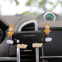 火豹可爱车载手机支架汽车空调出风口夹女卡通卡扣式重力支撑神奇车内 黄兔手机座