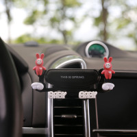 火豹可爱车载手机支架汽车空调出风口夹女卡通卡扣式重力支撑神奇车内 玫粉兔手机座