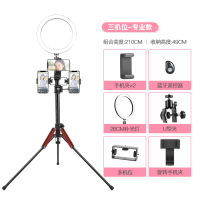 火豹手机支架三脚架补光灯桌面自拍快手设备户外多功能落地式 专业款黑红+26CM补光灯+三机位+遥控器手机座