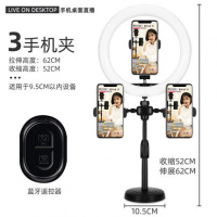 火豹网红手机支架多机位桌面床头床上补光灯自拍看电视拍视频户外设备多功能通用简约固 桌面三手机款+26cm补光灯手机座
