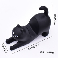 火豹手机架可爱猫咪日系可爱手机支架支撑架树脂桌面可爱卡通桌上创意 伸懒腰黑猫手机架手机座