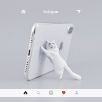 火豹可爱猫咪手机支架桌面看床头个性懒人支架式支撑通用 小白猫手机座