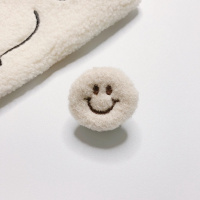 火豹韩风毛绒刺绣笑脸折叠手机支架懒人桌面通用创意女多功能 折叠支架白色笑脸手机座