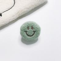 火豹韩风毛绒刺绣笑脸折叠手机支架懒人桌面通用创意女多功能 折叠支架绿色笑脸手机座