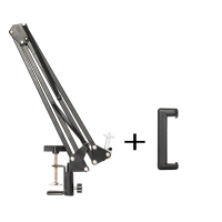 火豹桌面懒人床头麦克风悬臂锁通用双多机位夹子 1/4悬臂支架+双孔手机夹手机座