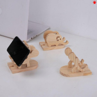 火豹手机桌面支架木头简约木质懒人床头看片平板ipd架子木制手机座 小人加小象手机座