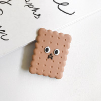 火豹日韩立体卡通头伸缩支架通用粘贴式折叠桌面手机支架可爱女款配件 棕色方饼干手机座