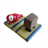 火豹ZKK日式和风温泉猫咪手机支架树脂桌面摆件泡澡黑猫手机座装饰 榻榻米看电视红达摩手机座