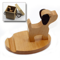 火豹创意木质床头桌面手机支架小狗手机座实木刻字金毛泰迪宠物犬造型 泰迪无刻字(礼盒)手机座