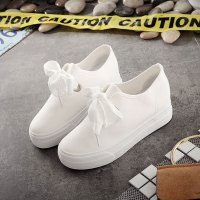 Ideamini春季韩版系带小白鞋厚底内增高帆布鞋女学生百搭休闲鞋松糕跟女鞋休闲鞋