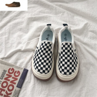 Ideamini圆头鞋女ins百搭面包鞋女街拍格子运动鞋女2020秋冬季松糕鞋板鞋休闲鞋